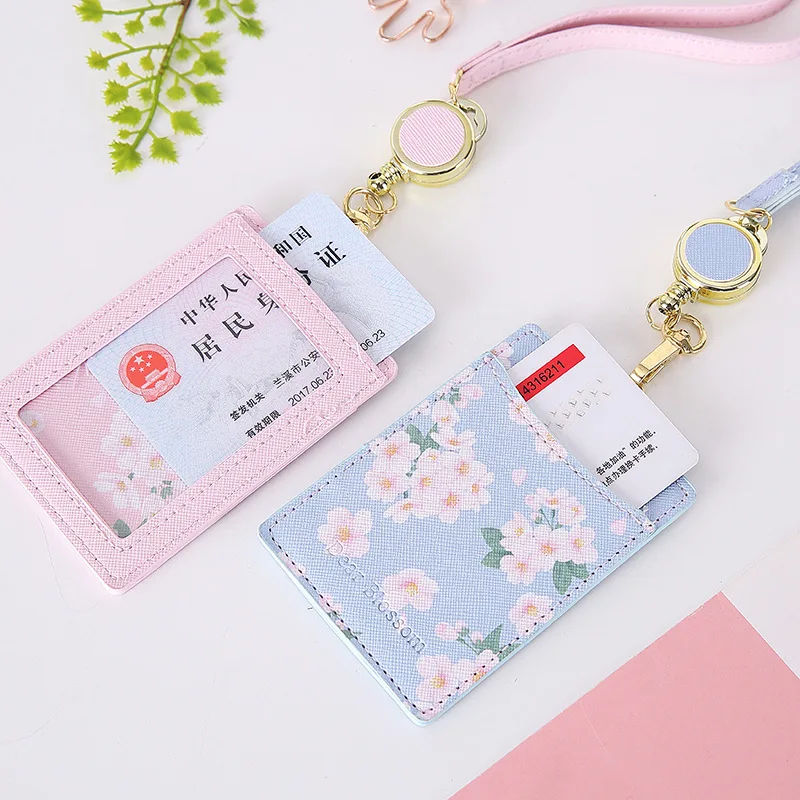 

Kawaii Sakura Card Holder Lanyard Photocards ID Business Card Holder Portable Card Case Korean Stationery Office Supplies