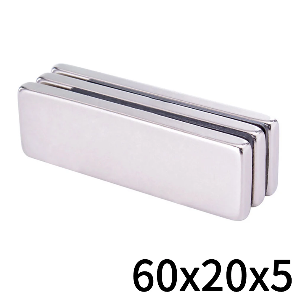 1/2Pcs 60x20x5 Magnet 60mm X 20mm X 5mm Block Super Powerful Strong Permanent Magnetic for Fridge, DIY, Building, Scientific