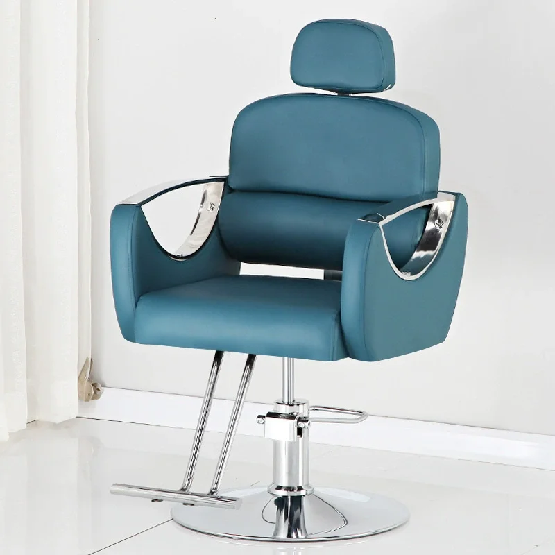 Modern High-End Stainless Steel Barber Chair Black Metal Finish Reclining Salon Armchair for Men Rotating Lifting Beauty Schools