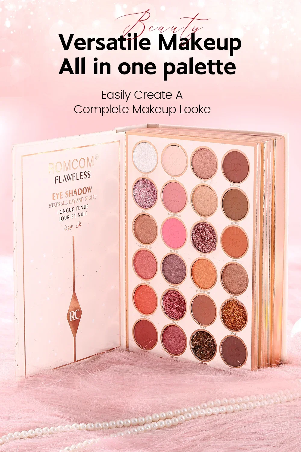 Le livre magique de maquillage contient un fard à paupières, un brillant à lèvres, un fard à joues en poudre, un cadeau idéal pour les femmes dans les fêtes de vacances.