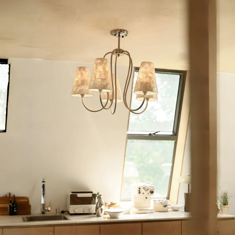 French Bedroom Pendant Light Retro Natural Shell Dining Study Living Room Designer Chandelier Home Lighting Changeable