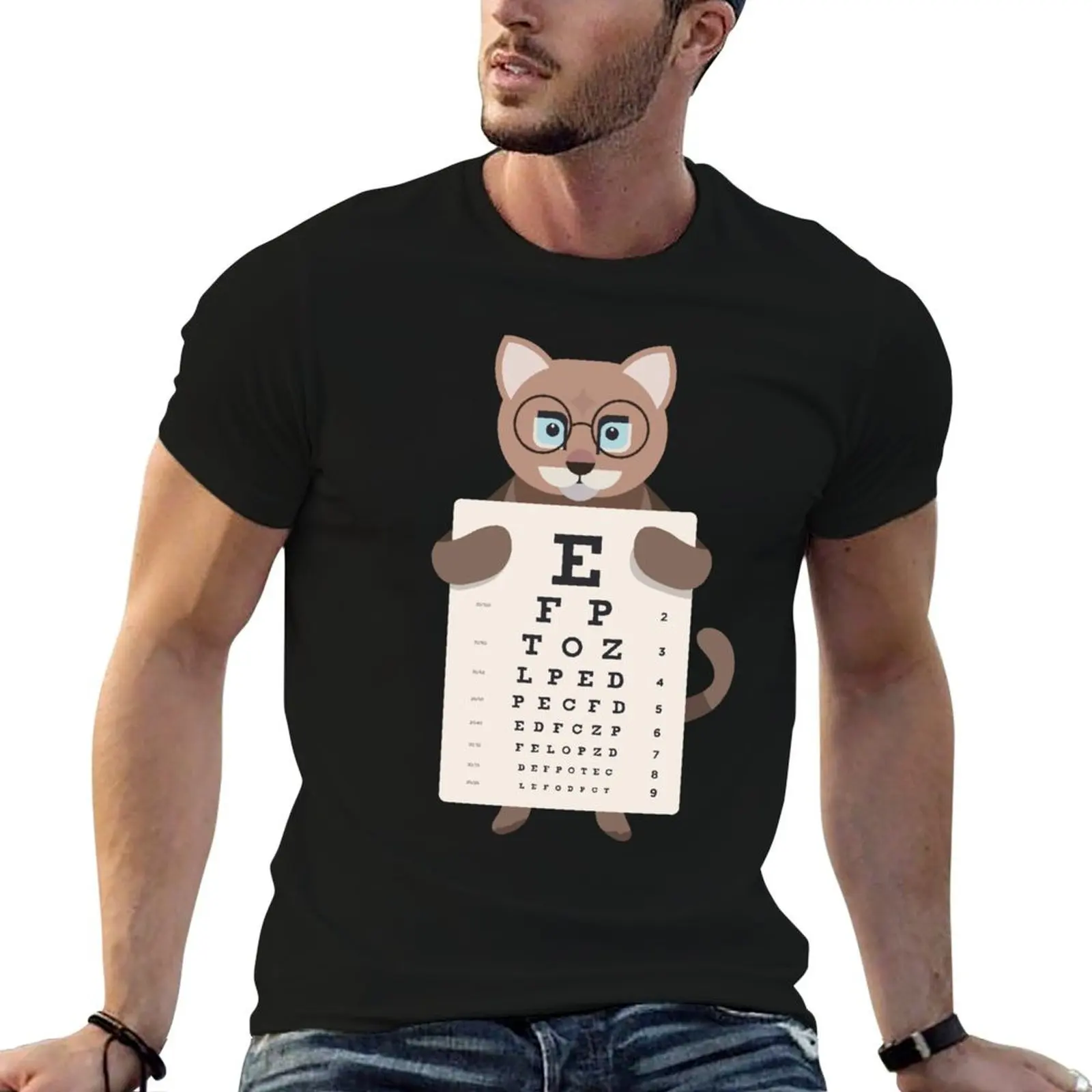 Ophthalmologist Optician Eye Test Eye Chart Cat Cat T-Shirt Big Size Short Sleeve Tee for Men
