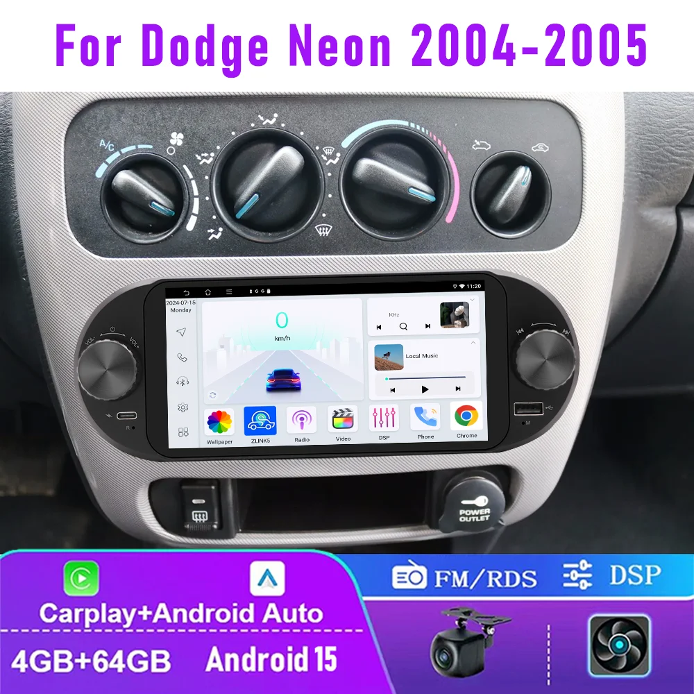 

6.8" 4+64GB For Dodge Neon 2004 2005 Car Radio Wireless Carplay Android 15 Auto Head Unit GPS Bluetooth Plug & Play