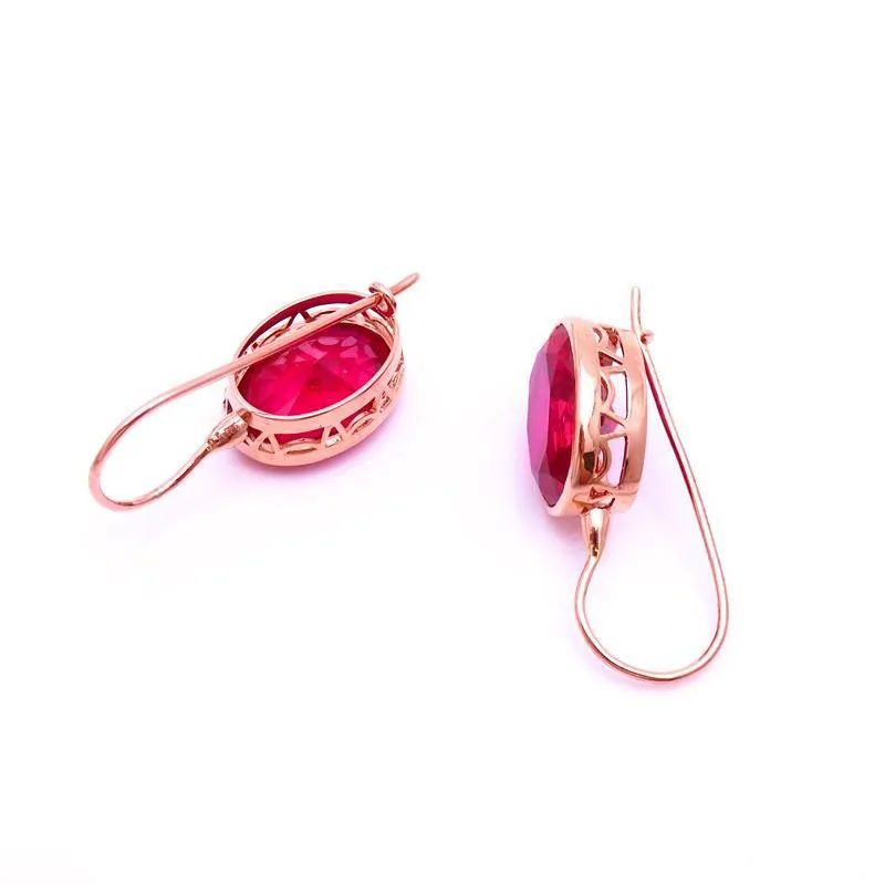 New 585 purple gold ear buckle plated with 14K rose gold inlaid oval ruby earrings for women luxury wedding jewelry gift