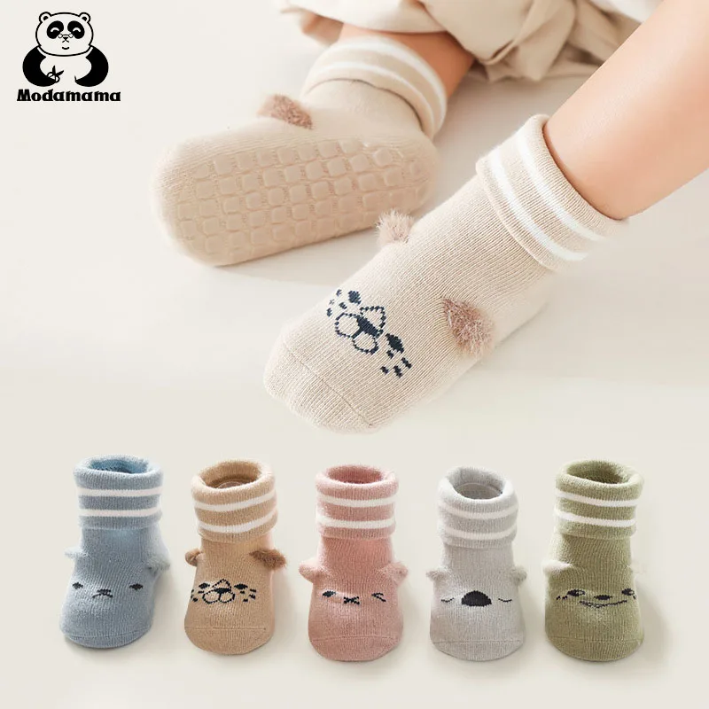 

Modamama 3 Pairs Baby Socks Autumn Cartoon Newborn Socks Anti-slip Floor Socks Infant Toddler Non-slip Socks