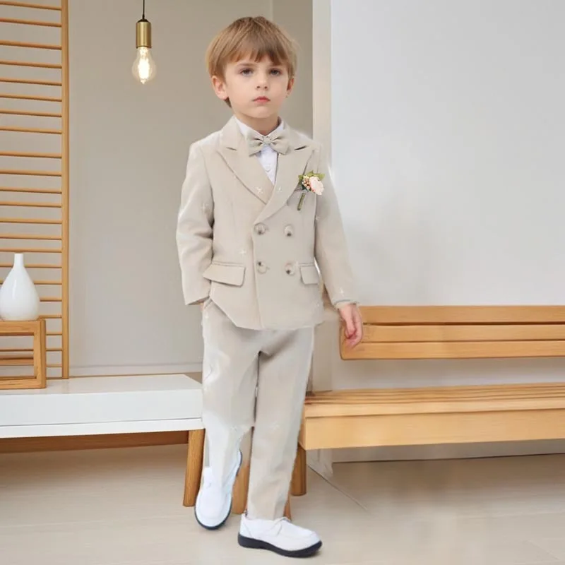 Boys Suit Set Formal Gentleman Wedding Tuxedo 2 To 12 Years School Children Piano Host Performance Costume Kids Birthday Outfits