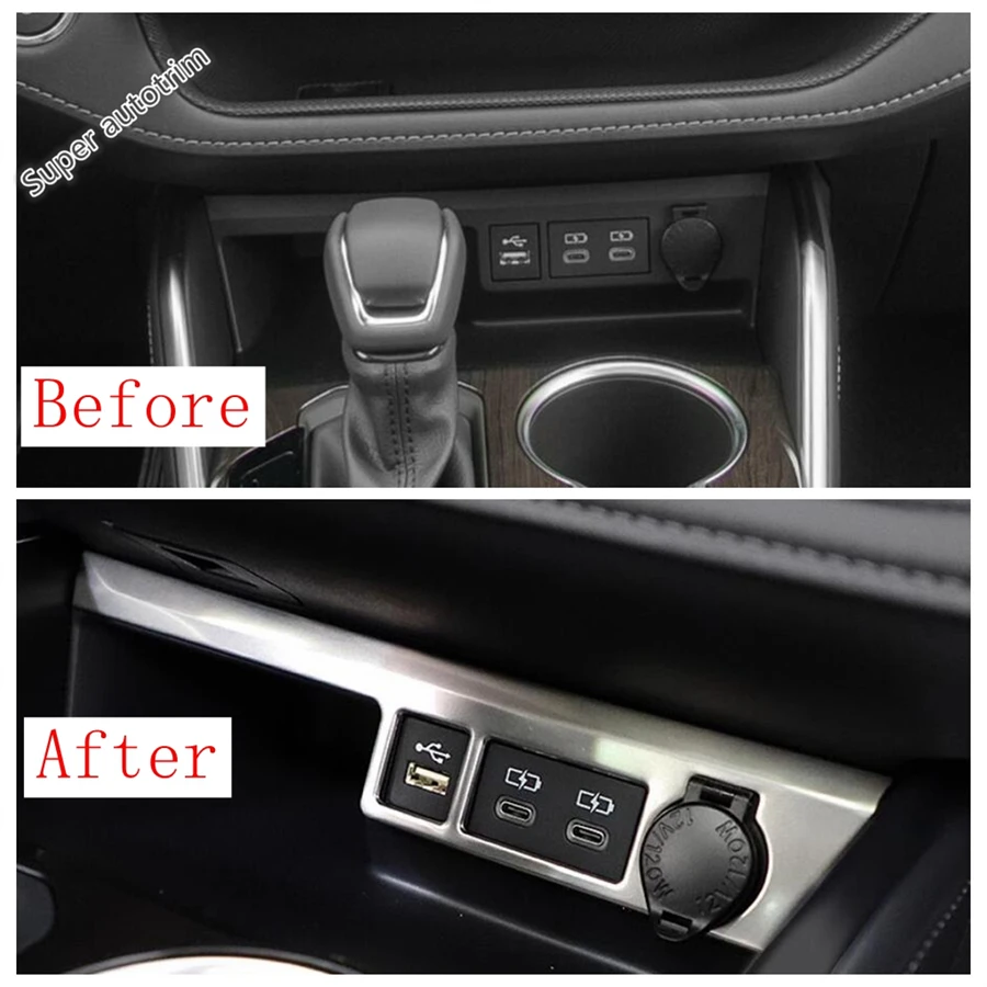 Dashboard Front Center USB Control Charge Panel Cover Trim Stainless Accessories For Toyota Highlander / Kluger XU70 2020 - 2024