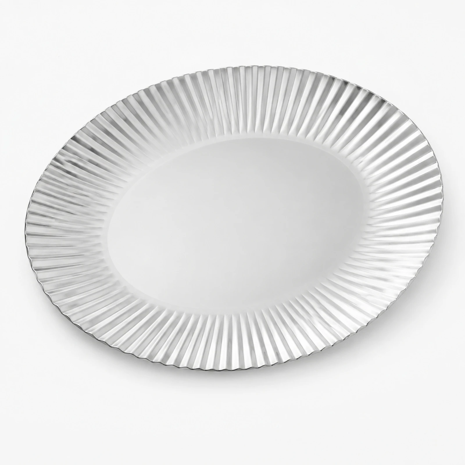 Mirror Finish Stainless Steel Serving Plate Oval Snack Dish with Rippled Fluted Edge for Party Appetizers Desserts