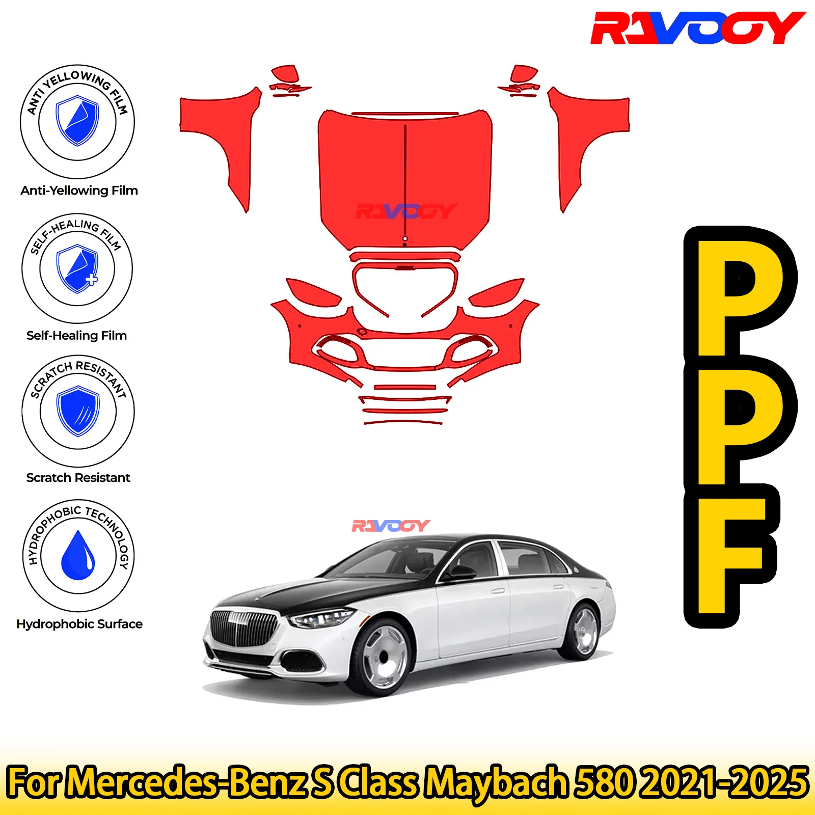 

For Mercedes-Benz S Class Maybach 580 2021-2025 Glossy Matte Black Precut front PPF Kit Paint Protection Film