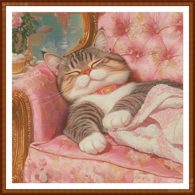 

Sleeping Cat 14CT 16CT Printed On Canvas Cross Stitch DIY Set Chinese Pattern Kit Home Needlework Embroidery 123 Colors