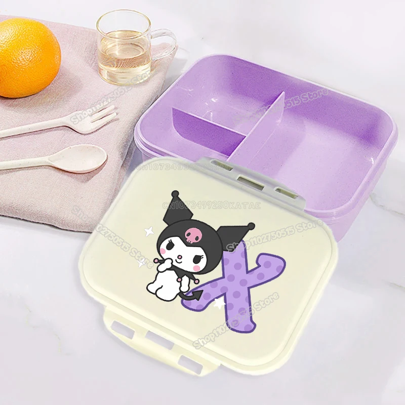 

Kuromi Letter A-Z Children Lunch Box Portable Student Bento Boxes with Fork Spoon Cartoon Outdoor Picnic Food Fruit Container