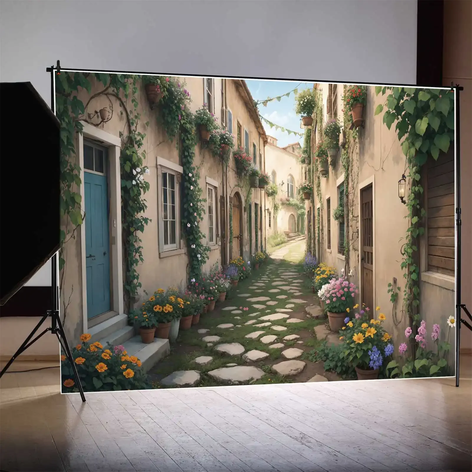Blumen stadt Weg Weg Kulissen Fotografie Frühling Urlaub ländlichen Haus Zimmer personal isierte Kinder Photo booth Foto Hintergrund