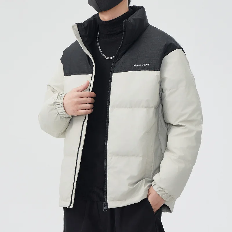 Men's Sport Standing Collar Down Jacket Autumn Winter Men's Fashionable Splicing Color Windproof White Duck Down Jacket Coats