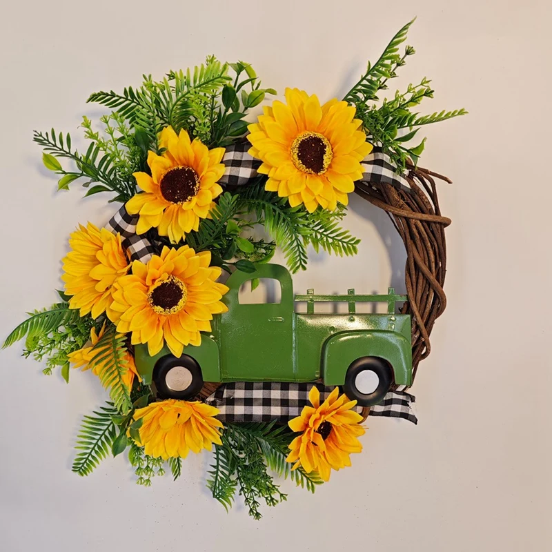 

Thanksgiving Door Wall Sunflower Truck Garland Pendant Room Window Decoration Wreath Pendant Festive Party Drop Ornament