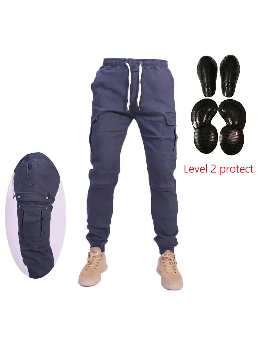 Jeansbroek voor motorrijden, elastische taille en enkelgebonden casual broek, zacht en casual inzetuitrusting op heupen en knieën - afbeelding 2
