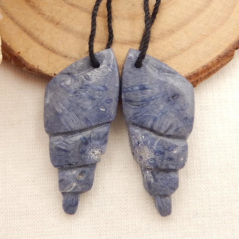 Natural Blue Coral Handmade Shell Shape women fashion Earrings Beads,Semiprecious stone earring,33x14x5mm5g