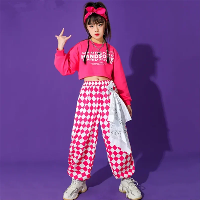 Mädchen Hip Hop Crop Top Cargo Hosen Kind Sweatshirt Plaid Rock Kind Streetwear Jazz Cheerleader Street Dance Kostüm Kleidung Set