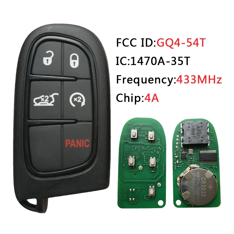 

TXK023029 Original FCC ID GQ4-54T For Jeep Cherokee Smart Remote Car Key 4+1 Button 433MHz 4A Chip 68141580AF