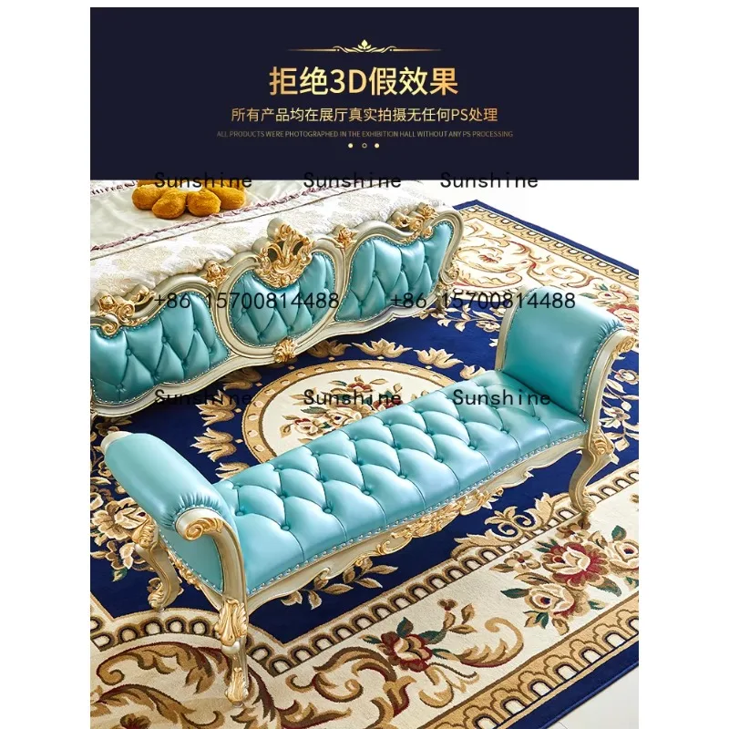 

European-style first-layer cowhide bed stool solid wood stool master bedroom furnitureT