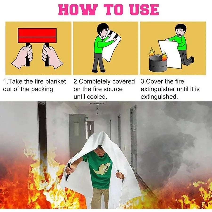 بطانية حريق من الألياف الزجاجية للبقاء على قيد الحياة في حالات الطوارئ وحماية مثبطات اللهب وعزل حراري بمقاسات مختلفة 3 عبوات 39.339.3 i #4