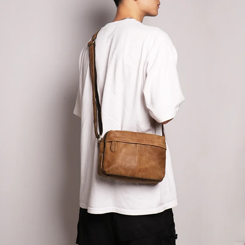 Sac à Bandoulière en Cuir de Vache Givré pour Homme et Femme, Petit Bandeau Carré, Mode Rétro