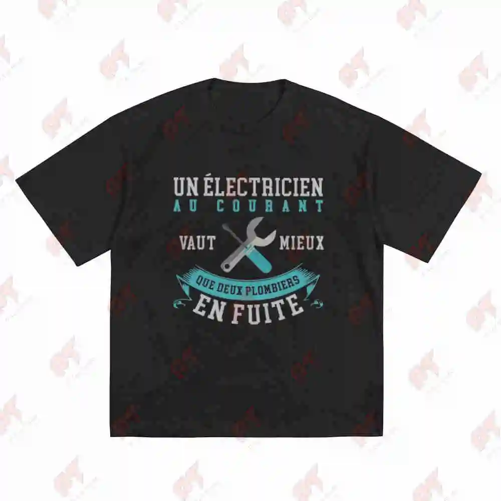 Electrician Plumber Humor French Plumbing Slogan Short Sleeve Tee 100% Cotton T-Shirt