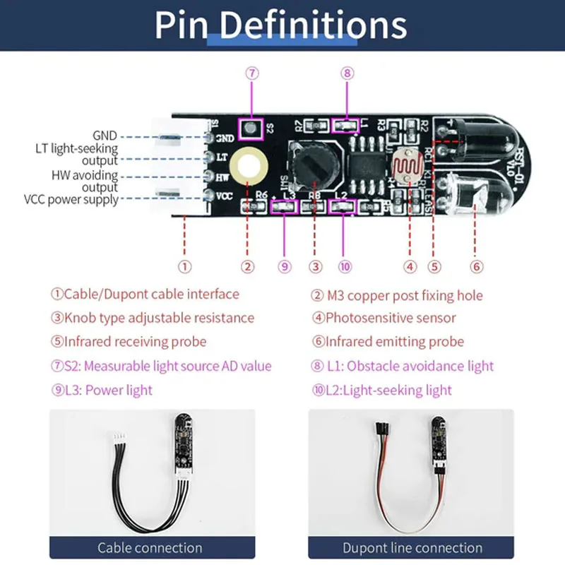 2 pcs Smart car robot Infrared obstacle avoidance and seeking light 2 in 1 sensor module, photoelectric reflection tube