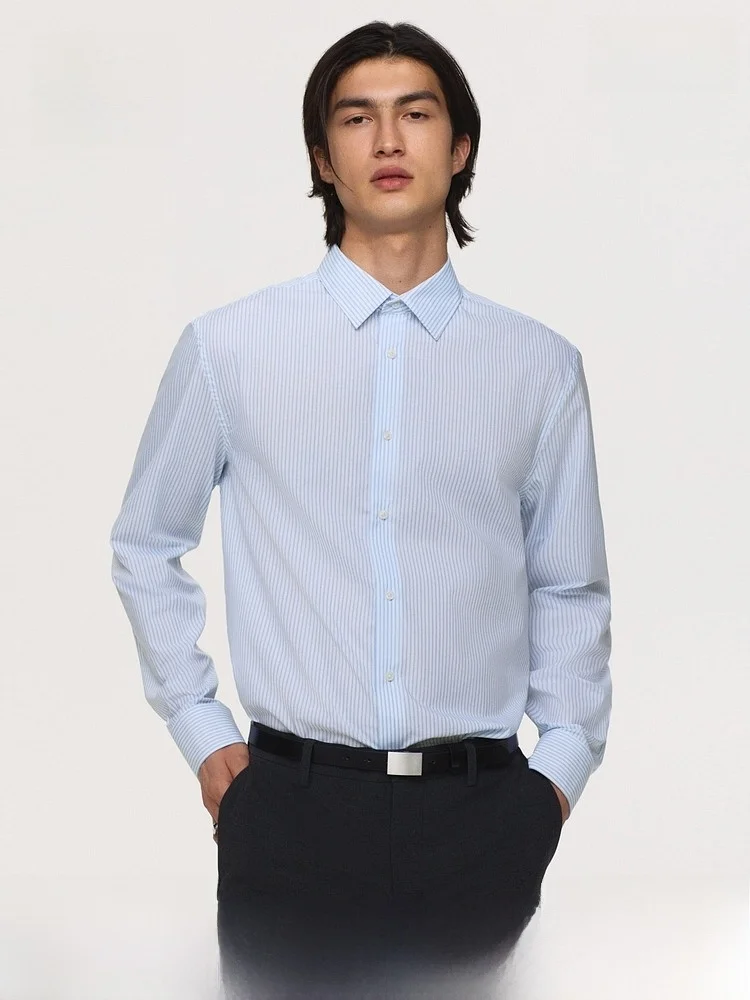 

Мужская рубашка H&M стандартного кроя, не требующая глажки, минималистичный дизайн, летняя новинка, с длинным рукавом, из смесового полиэстера и хлопка, повседневная.