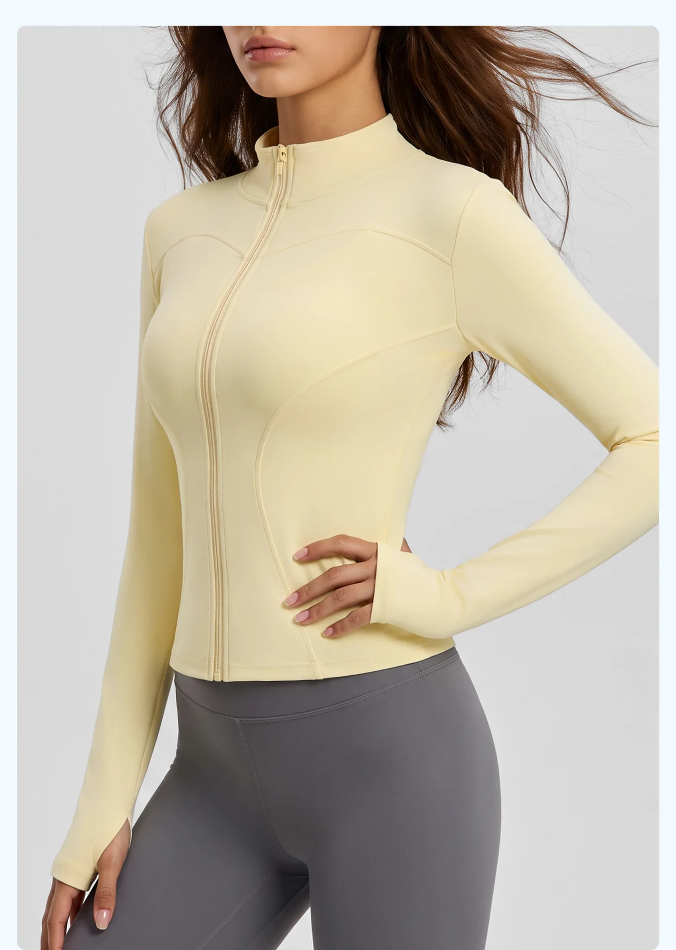 Women Full Zip Yoga Jacket Stand Collar Long Sleeve Naked Feel High Stretch Slim Fit Breathable Running Gym Workout Sports Top