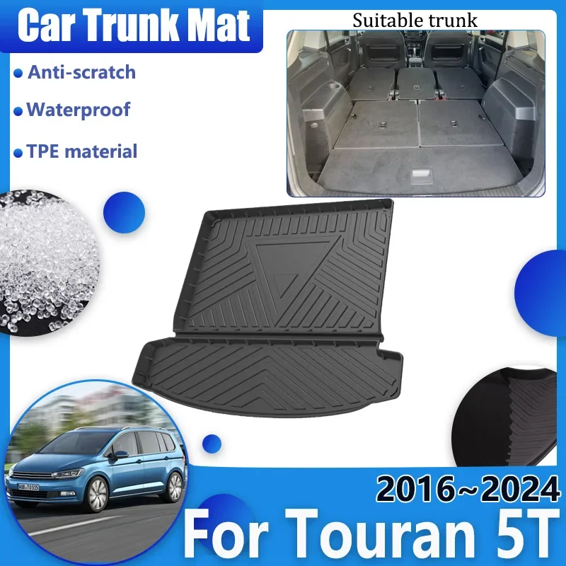 Car Accessories for Volkswagen VW Touran 5T L 2016~2023 2024 Rear Trunk Floor Mats Waterproof Anti-dirty Carpet TPE Storage Pad