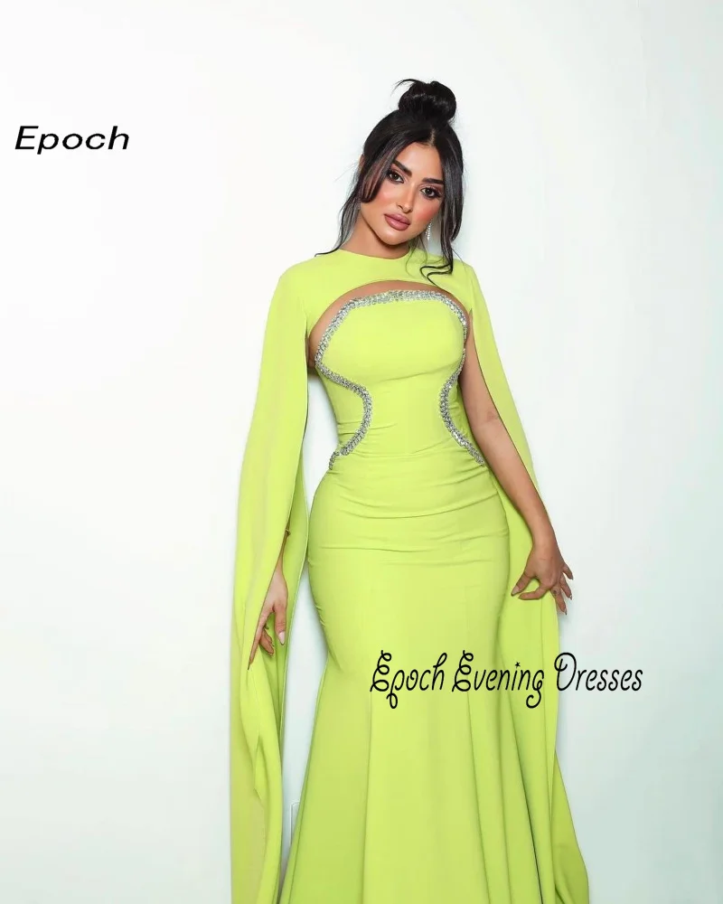 Vestido de Baile sem Fio para Mulheres, Cap Sleeve, Sem Alças, Elegante Cristal, Arabia, Vestido De Noite Sexy,