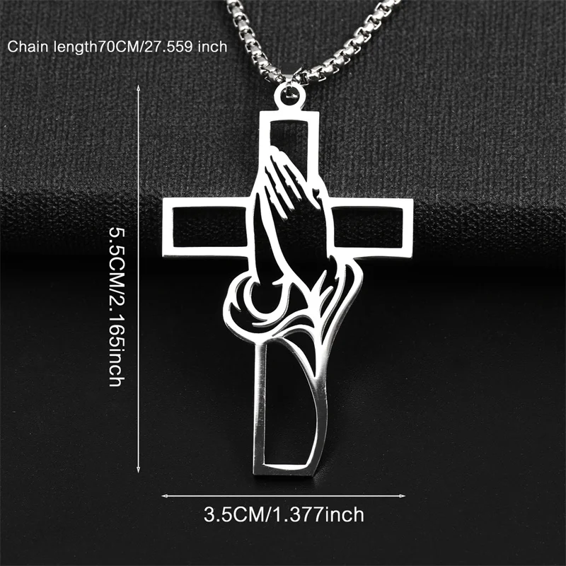 Christian Bible Cross Chain Necklace Stainless Steel pendant Necklace for Men Religious Prayer Jesus Jewelry Jewelry Gift corren