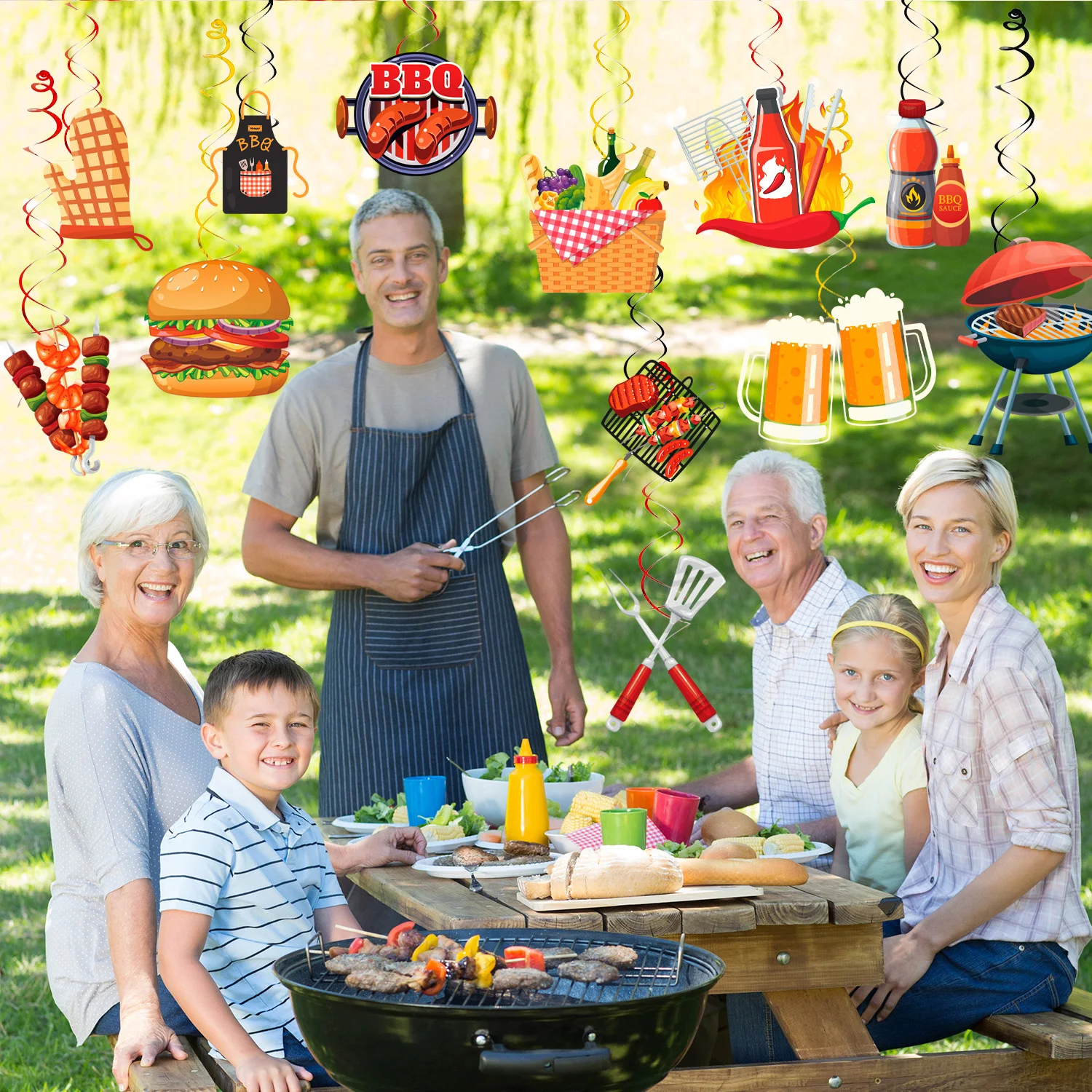 33 Pcs Summer Picnic Party Hanging Decor Summer Bbq Hanging Swirls Picnic Birthday Hanging Swirl for Summer Bbq Party Supplies