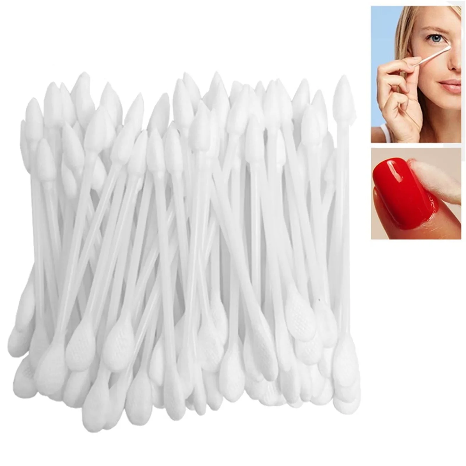 Tamponi di cotone da 150 pezzi Tamponi a doppia testa Punta Q a punta Trucco Cosmetico Applicatore per unghie Kit di pulizia Tamponi con manico in bambù
