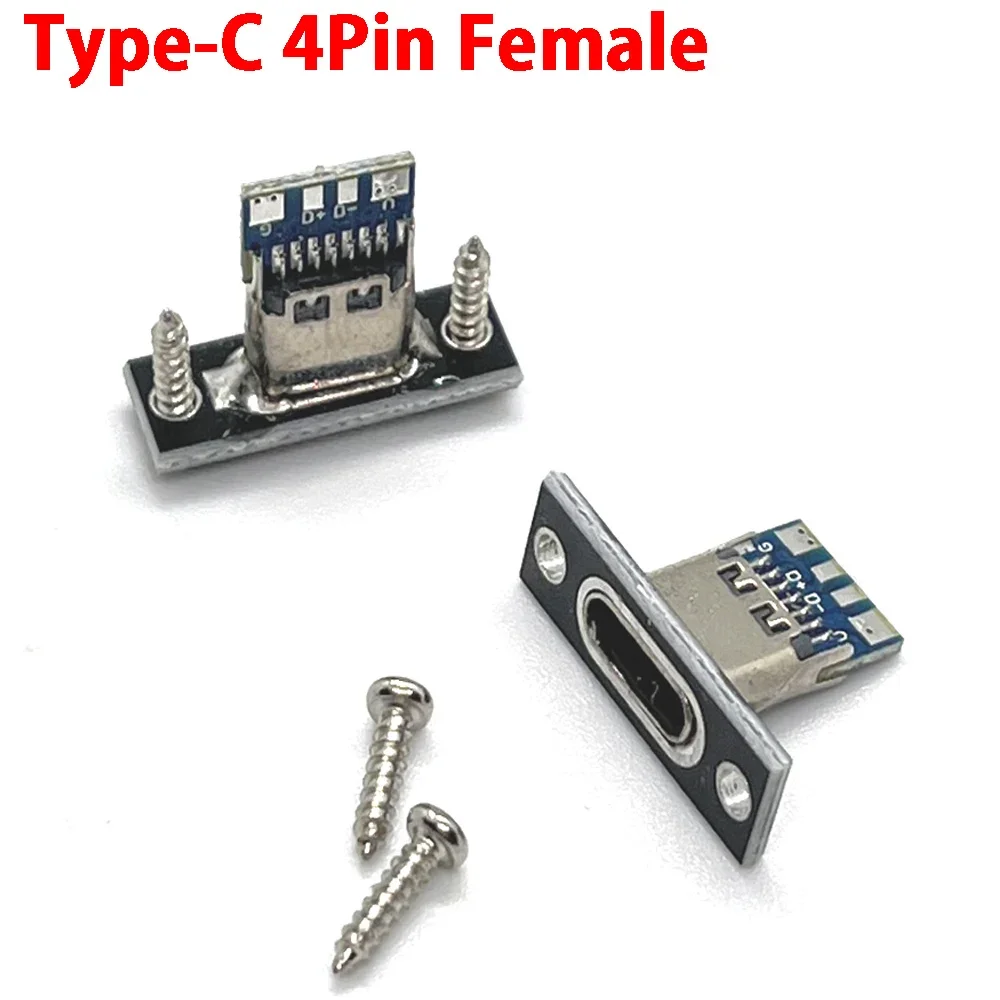 1-10pcs Type-C  USB Jack 3.1 Type-C 2Pin 4Pin Female Connector Jack Charging Port USB 3.1 Type C Socket With Screw fixing plate