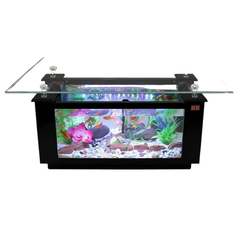 Side filtering rectangular glass fish tank aquarium coffee table for living room and office