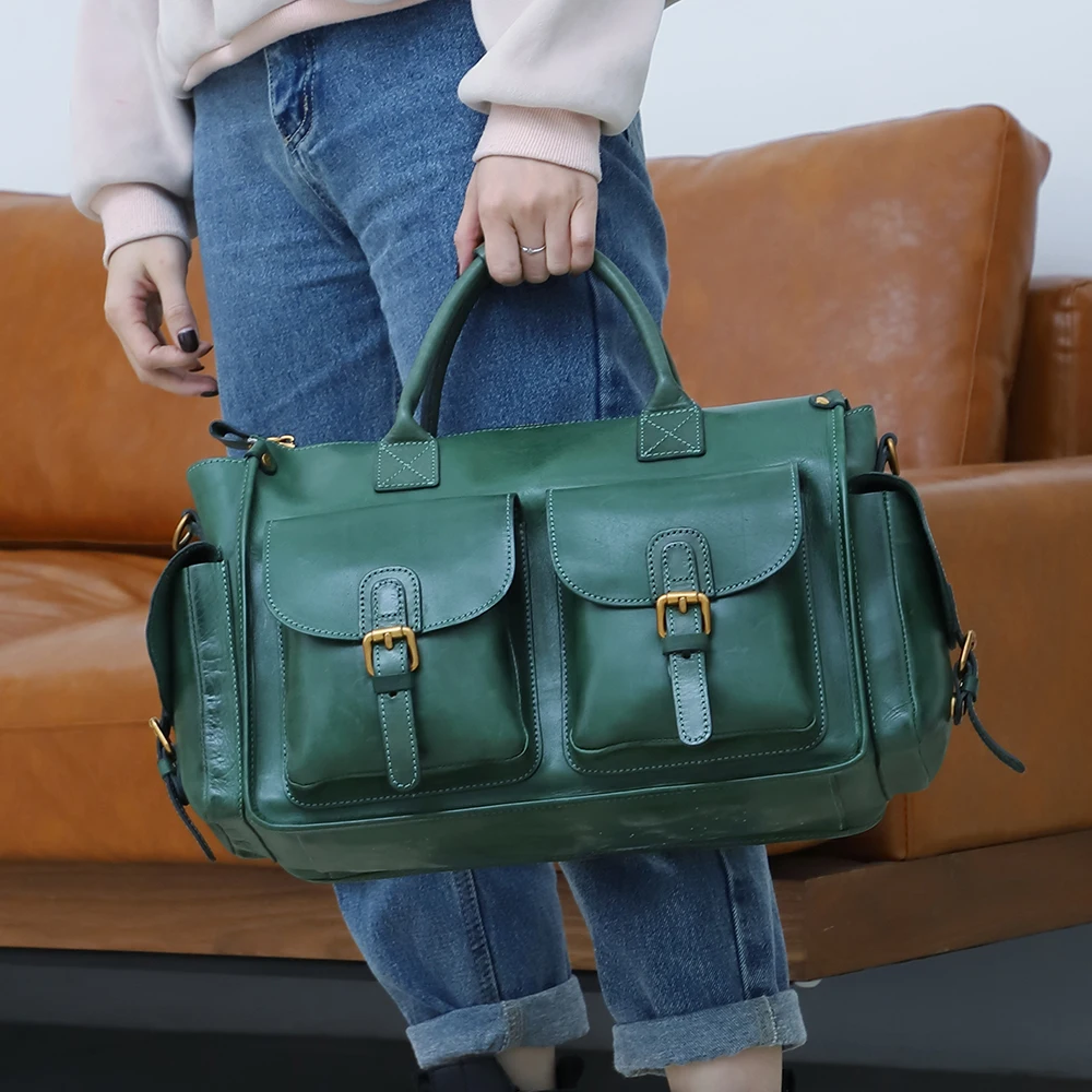 Genuine leather women's luggage bag with large capacity  travel bag vegetable tanned leather fitness storage bag women's handbag