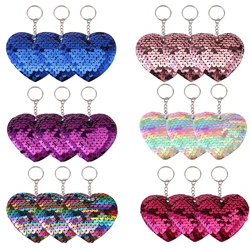 18 Pcs Sequin Flip Heart Keychains, Colorful Sequins Keyring Charms For Backpacks, daily use Party Favors, For Birthday, Easter