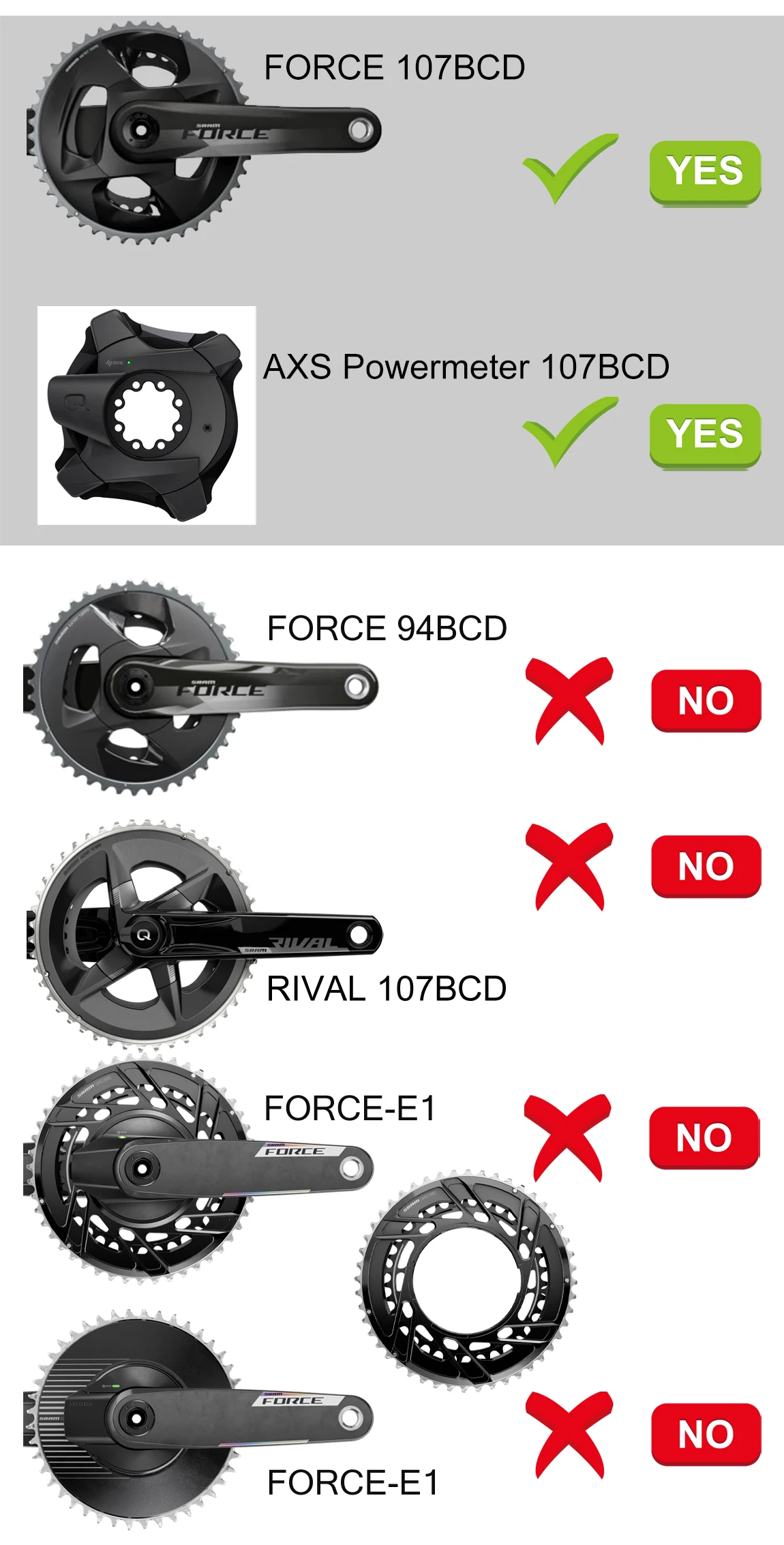 SRAM AXS 12S 107BCD Double Chainring 46-33T for Road Mountain Bike