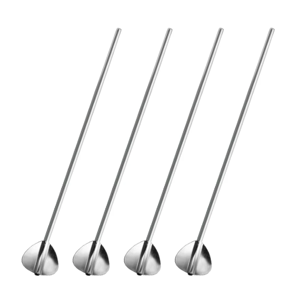 

4pcs Stainless Steel Straw Spoons Reusable Metal Stirring Smooth Easy Clean Comfortable Handle Ideal Drinks Cakes