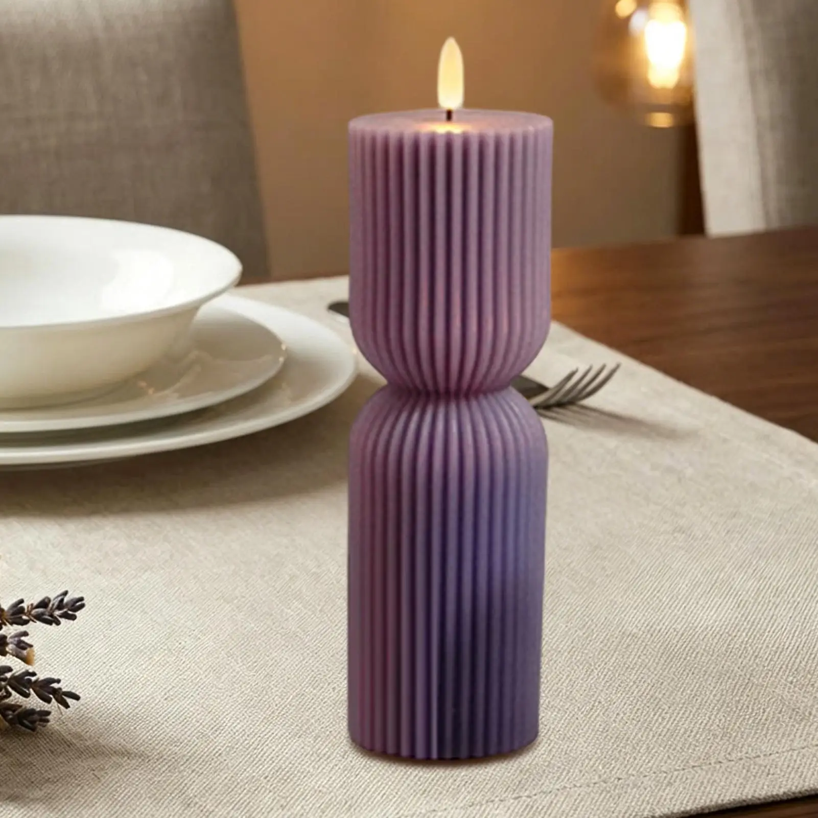Flameless Pillar Candle Realistic Warm Light Child Pet Safe Electric Candle Ribbed Decor For Dining Table Mantel Window Sill