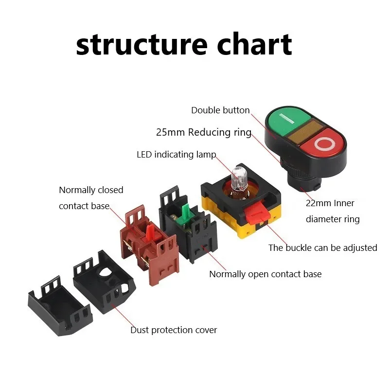 Double Position Button Switch With Light 22mm/25mm/30mm Self-Resetting