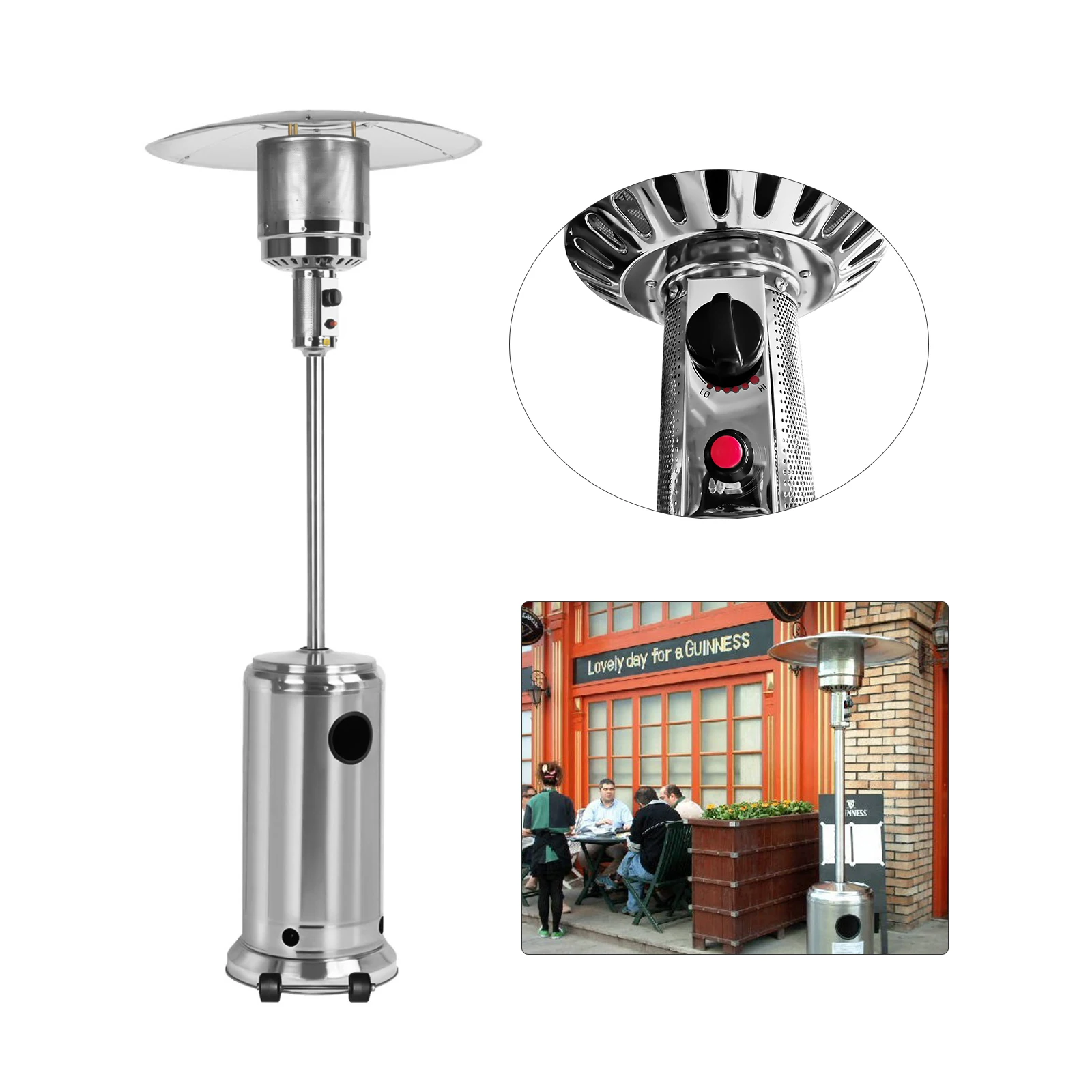 Amazon hot sales factory price Portable Umbrella Outdoor Heat Lamp Stainless Steel Commercial outdoor Patio Heater with Wheels