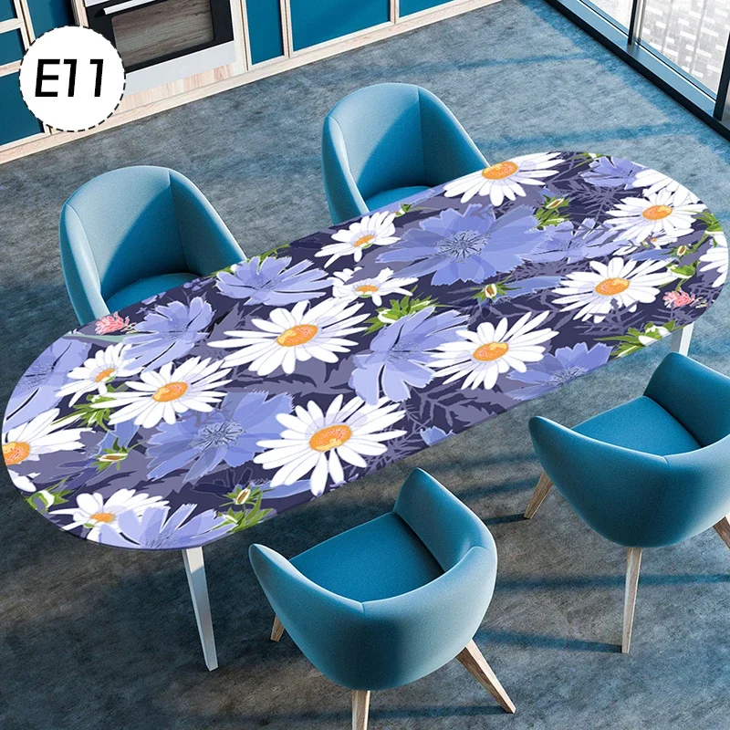 Oval Table Tablecloth Table Cover Elastic Fits for 4Chairs Dining Room Table Folding Tables Washable Table Cover for Picnic Camp