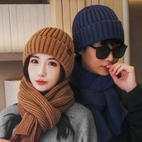 Knit Hat Scarf Set Warm Plush-lined Winter Hat Scarf Set for Outdoor Activities Unisex Cold-proof Beanie Neck Cover for Skiing