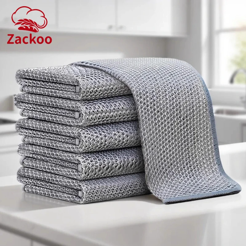 

Zackoo 5/10/20pcs Magic Dishcloth Silver Steel Wire Cleaning Cloth Double-sided Thickened Non-Scratch Scrubber Kitchen Pot Pan