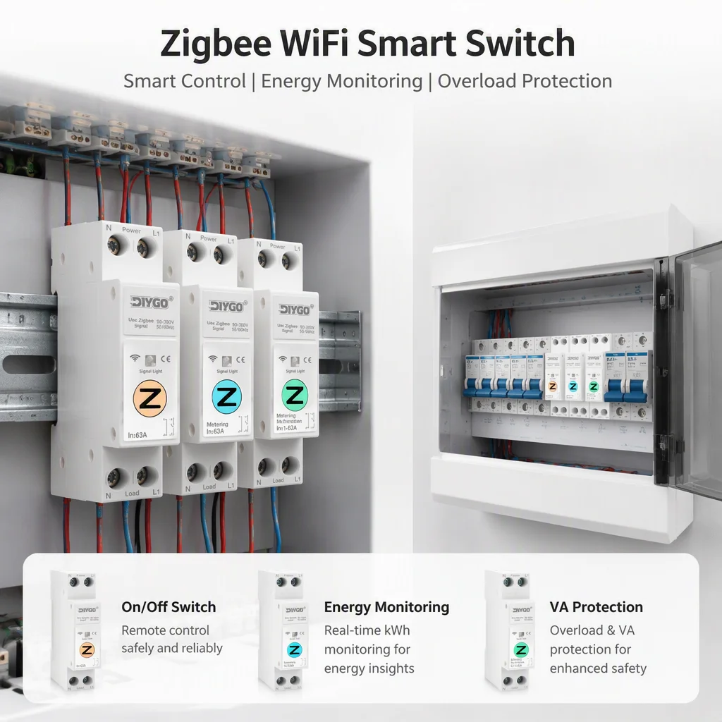 DIY GO TUYA smartlife MCB Zigbee WIFI Smart Switch 1P+N Circuit Breaker Energy Meter Kwh Metering Monitoring Timer Relay