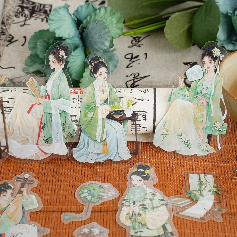1pack/30pcs Classical Chinese Ancient Figure Decor Stickers, Assorted Antique Lady Prints Student Stationery