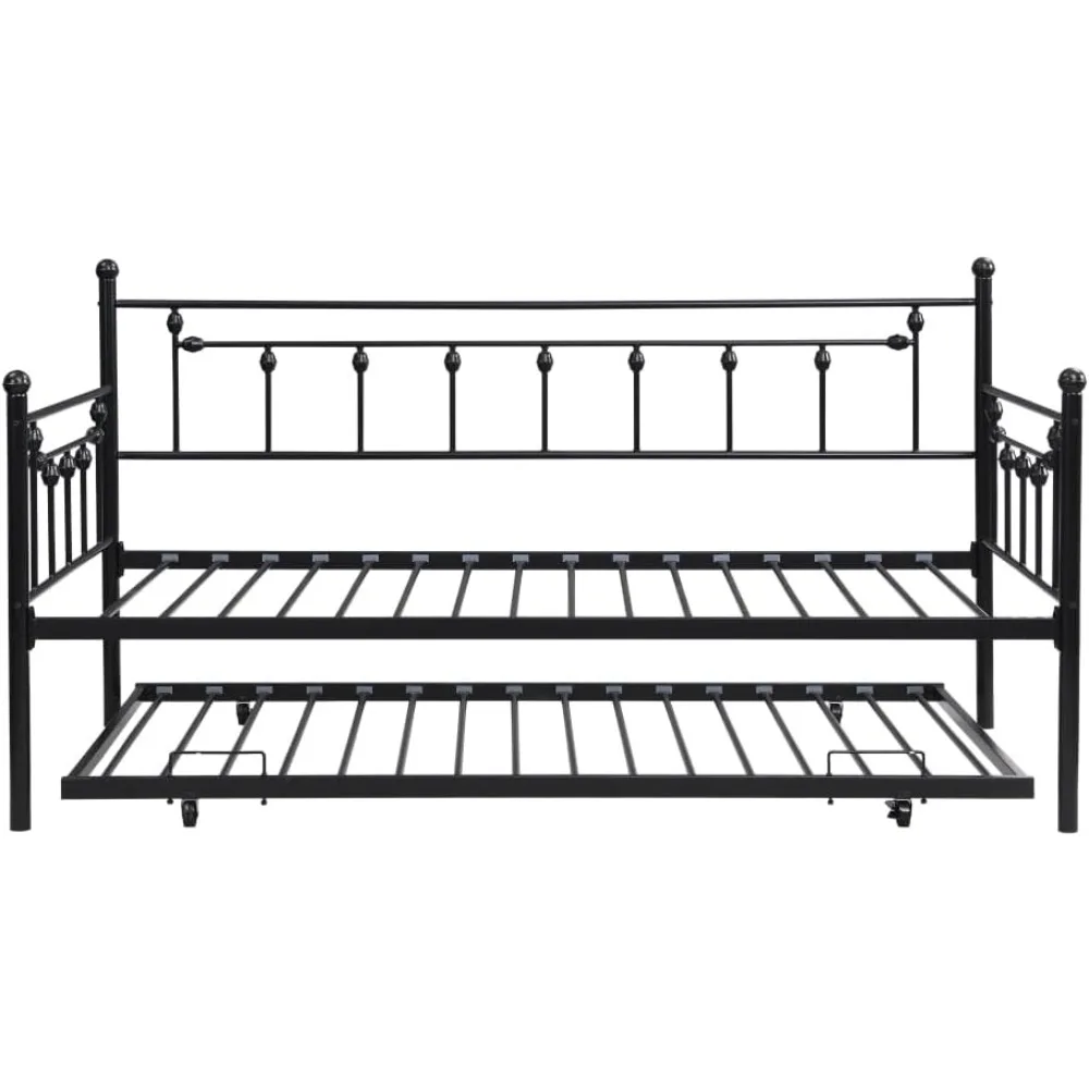 سرير نهاري مزدوج مع دولاب، سرير نهاري معدني مع لوح رأسي مغزل، إطار سرير أريكة تقليدي مع دولاب قابل للسحب، شديد التحمل #5