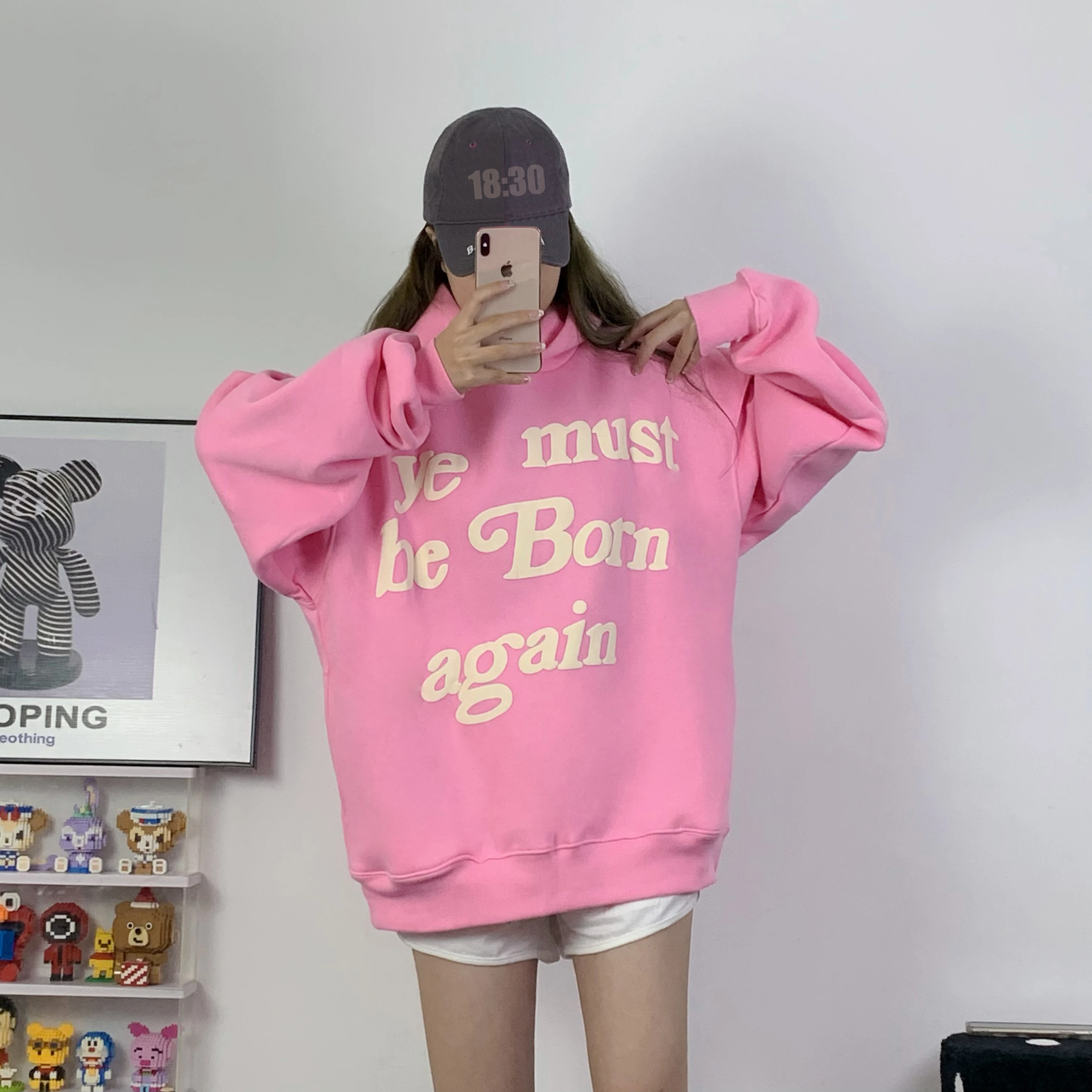 2023fw Puff Print Kanye West Hoody Men Women 1:1 Pink Ye Must Be Born Again Hoodie Oversize Fit Pullovers CPFM Sweatshirts